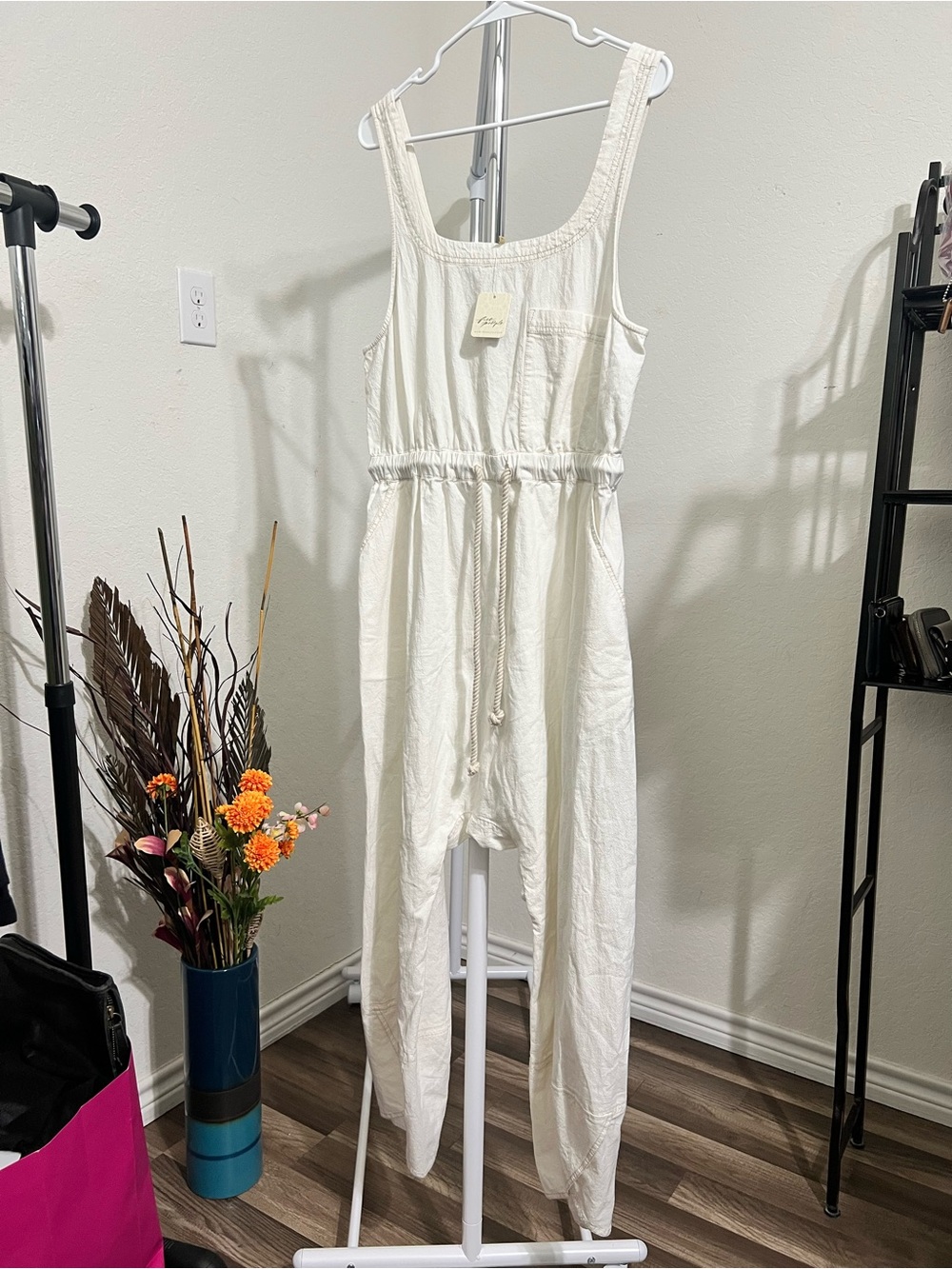 NWT Free People Sleeveless Drawstring Jumpsuit in Ivory Cream